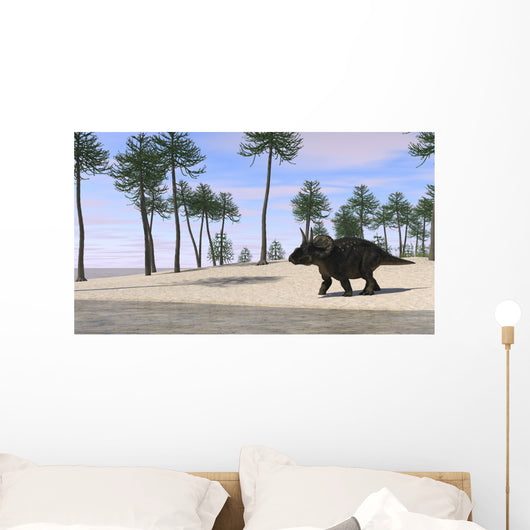 Triceratops Walking along Shoreline Wall Decal Design 1