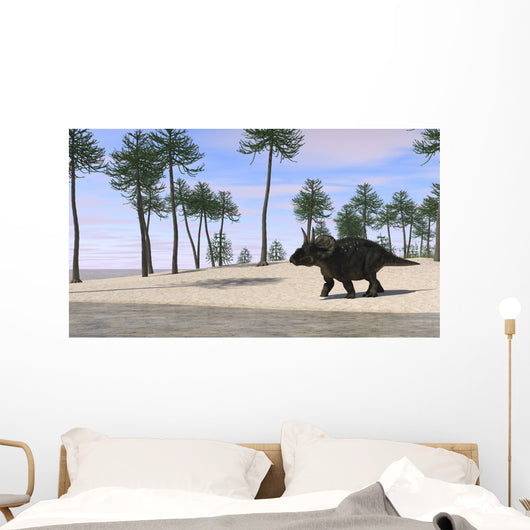 Triceratops Walking along Shoreline Wall Decal Design 1
