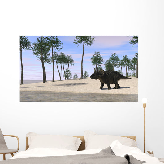 Triceratops Walking along Shoreline Wall Decal Design 1