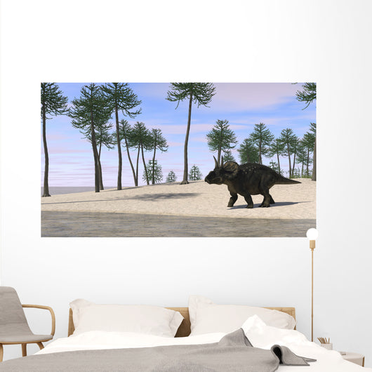 Triceratops Walking along Shoreline Wall Decal Design 1