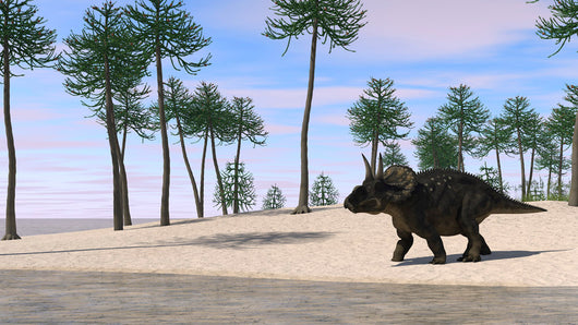 Triceratops Walking along Shoreline Wall Decal Design 1