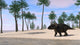 Triceratops Walking along Shoreline Wall Decal Design 1