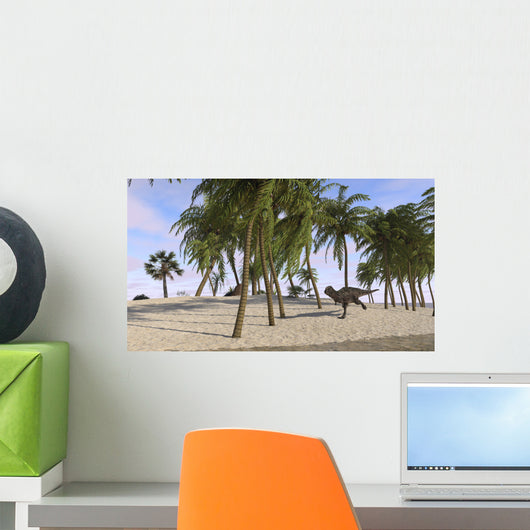 Majungasaurus Running across Tropical Wall Decal Design 1