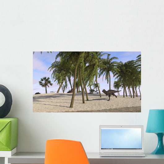 Majungasaurus Running across Tropical Wall Decal Design 1