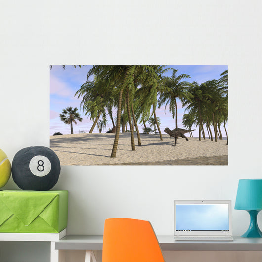Majungasaurus Running across Tropical Wall Decal Design 1