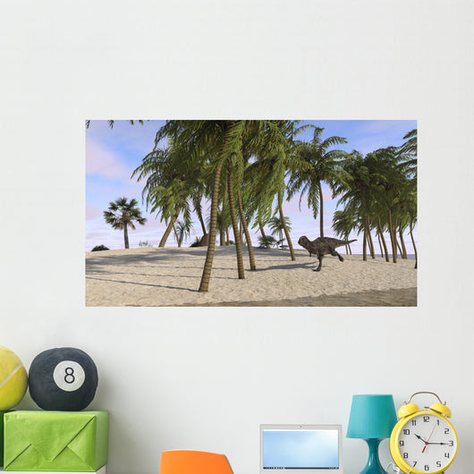 Majungasaurus Running across Tropical Wall Decal Design 1