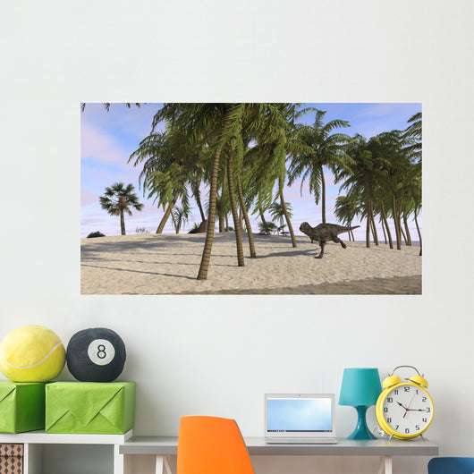 Majungasaurus Running across Tropical Wall Decal Design 1