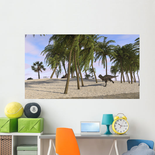Majungasaurus Running across Tropical Wall Decal Design 1