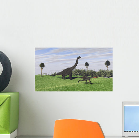 Large Brachiosaurus and Gigantoraptor Wall Decal