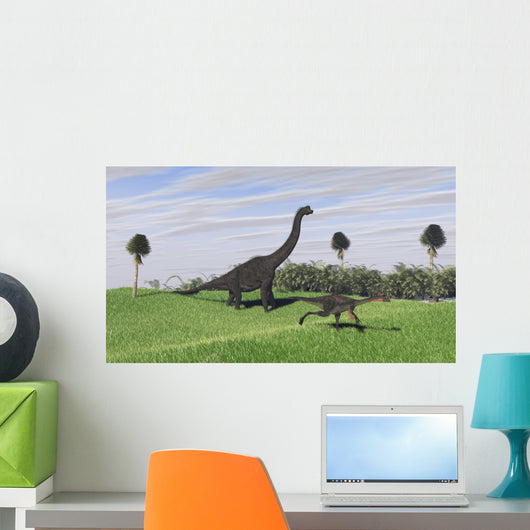 Large Brachiosaurus and Gigantoraptor Wall Decal
