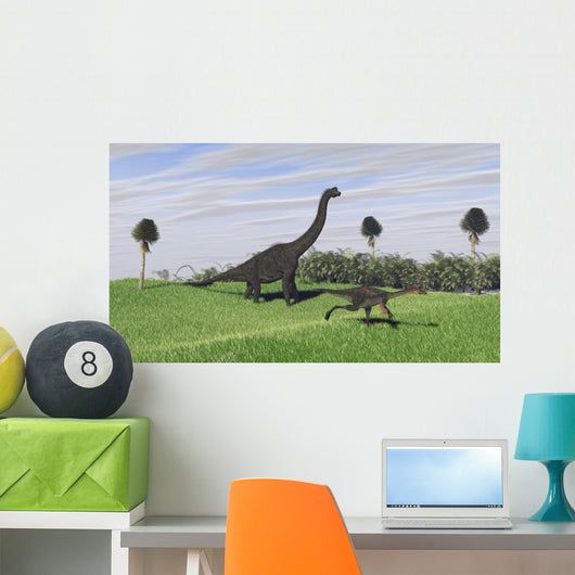 Large Brachiosaurus and Gigantoraptor Wall Decal