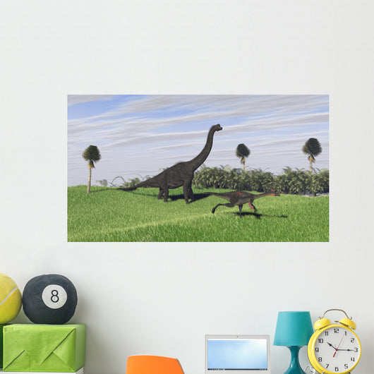Large Brachiosaurus and Gigantoraptor Wall Decal