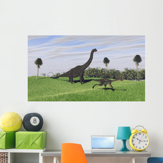 Large Brachiosaurus and Gigantoraptor Wall Decal