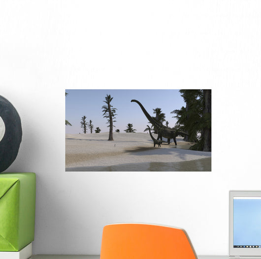 Mamenchisaurus and Her Offspring Wall Decal Design 3