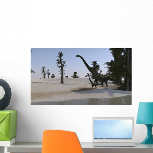 Mamenchisaurus and Her Offspring Wall Decal Design 3
