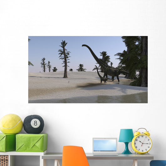 Mamenchisaurus and Her Offspring Wall Decal Design 3