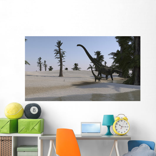 Mamenchisaurus and Her Offspring Wall Decal Design 3
