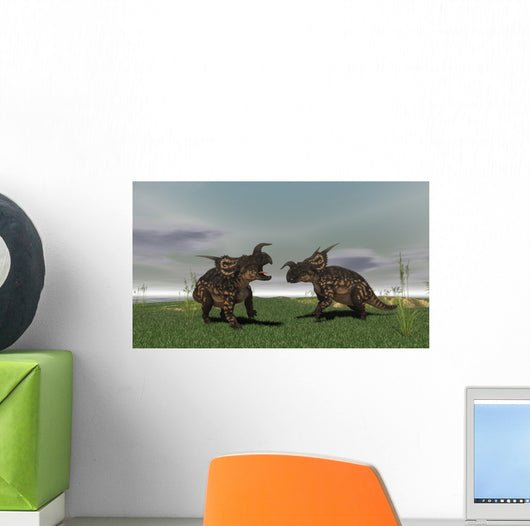 Two Brown Einiosaurus Dinosaurs Wall Decal Design 2