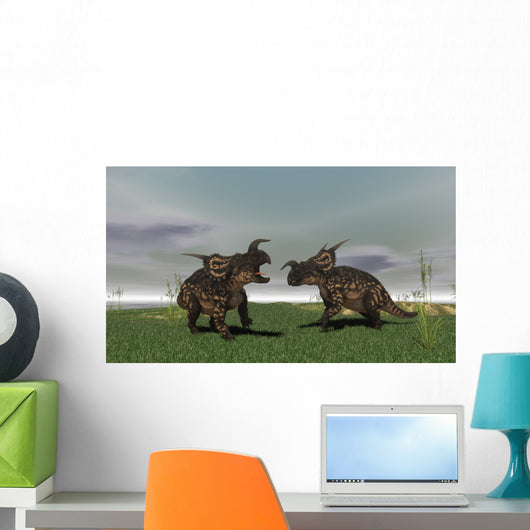Two Brown Einiosaurus Dinosaurs Wall Decal Design 2