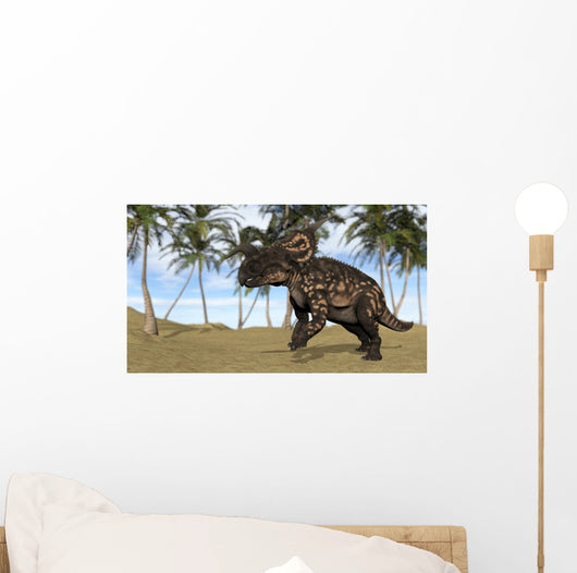 Brown Einiosaurus Prehistoric Landscape Wall Decal