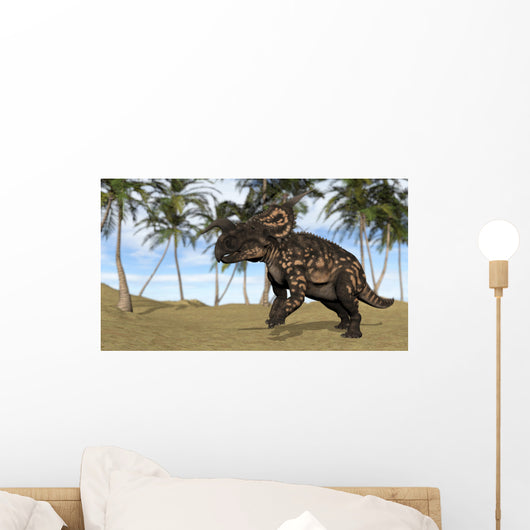 Brown Einiosaurus Prehistoric Landscape Wall Decal