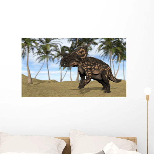 Brown Einiosaurus Prehistoric Landscape Wall Decal