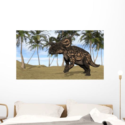 Brown Einiosaurus Prehistoric Landscape Wall Decal