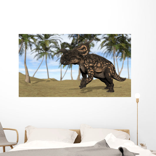 Brown Einiosaurus Prehistoric Landscape Wall Decal