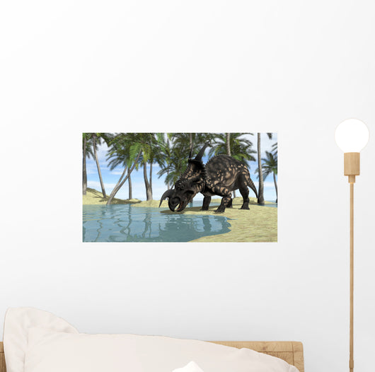Brown Einiosaurus Drinking from Wall Decal