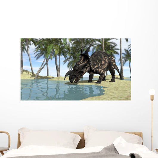 Brown Einiosaurus Drinking from Wall Decal