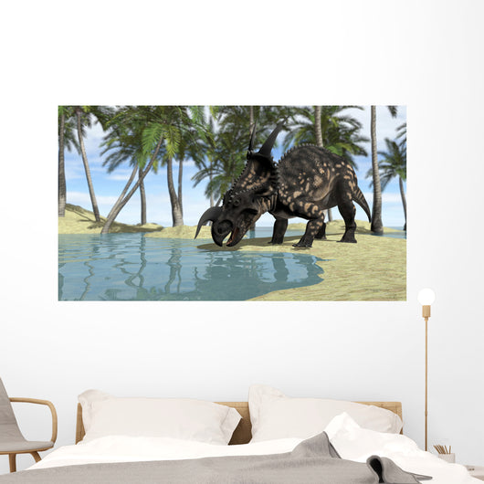 Brown Einiosaurus Drinking from Wall Decal