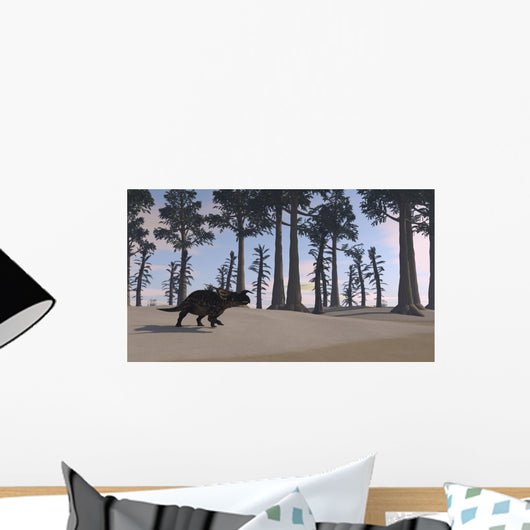 Brown Einiosaurus Roaming Prehistoric Wall Decal