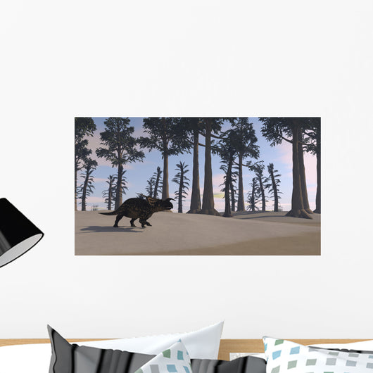 Brown Einiosaurus Roaming Prehistoric Wall Decal