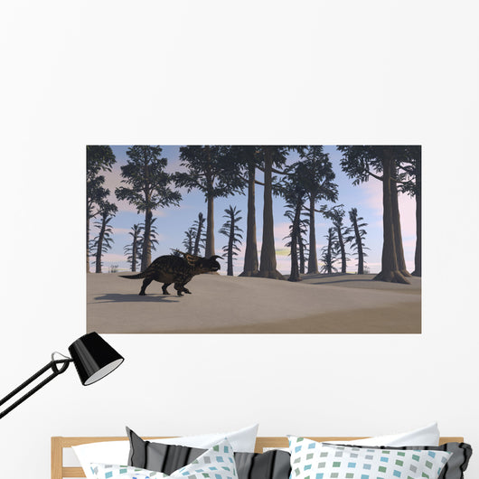 Brown Einiosaurus Roaming Prehistoric Wall Decal