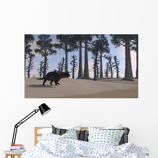 Brown Einiosaurus Roaming Prehistoric Wall Decal