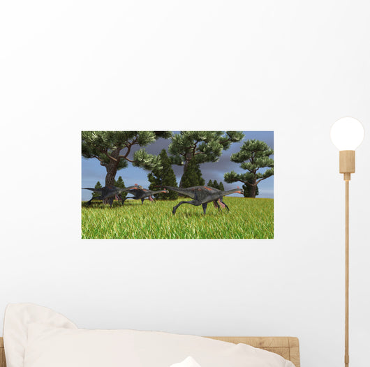 Three Gigantoraptors Running across Wall Decal Design 2