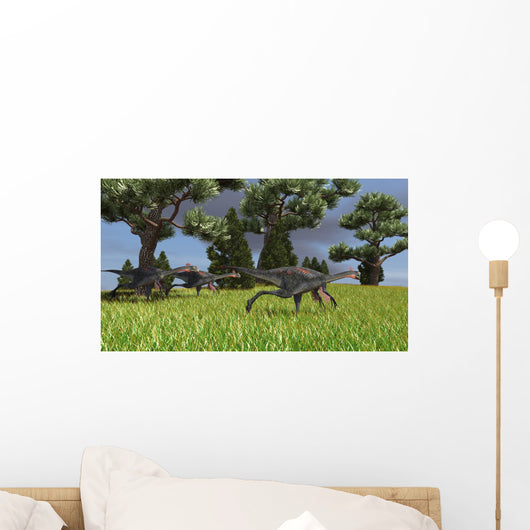 Three Gigantoraptors Running across Wall Decal Design 2