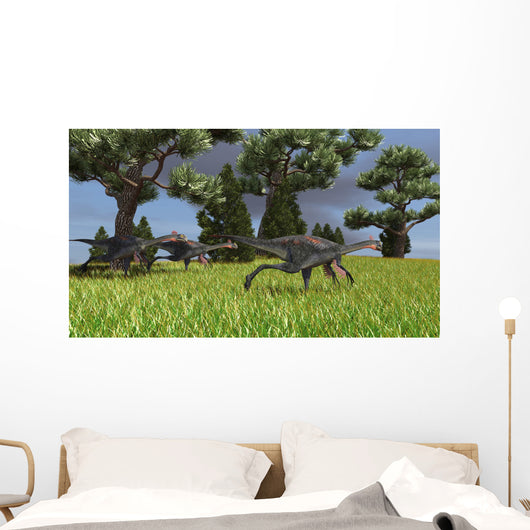 Three Gigantoraptors Running across Wall Decal Design 2