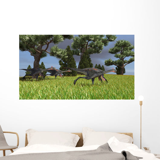 Three Gigantoraptors Running across Wall Decal Design 2