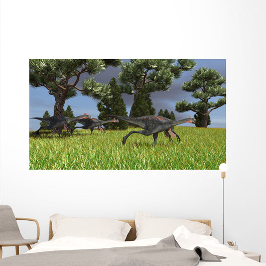 Three Gigantoraptors Running across Wall Decal Design 2
