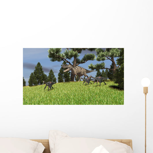 Ceratosaurus Chasing Group Gigantoraptors Wall Decal