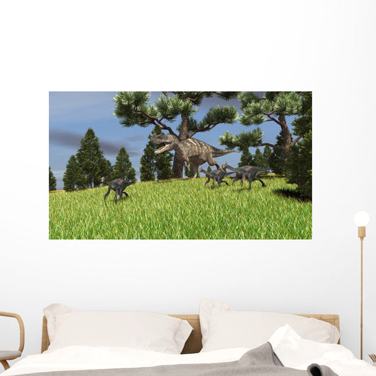 Ceratosaurus Chasing Group Gigantoraptors Wall Decal