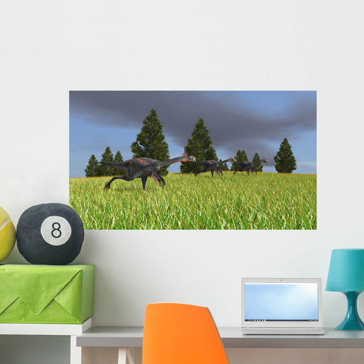 Group Gigantoraptors Running across Wall Decal