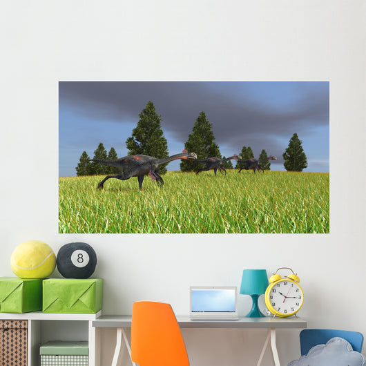 Group Gigantoraptors Running across Wall Decal