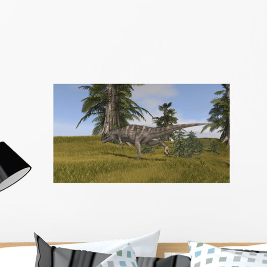 Ceratosaurus Running across Grassy Wall Decal Design 3