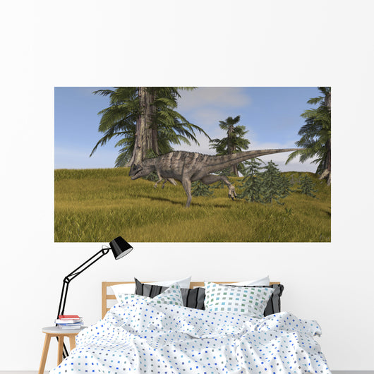 Ceratosaurus Running across Grassy Wall Decal Design 3