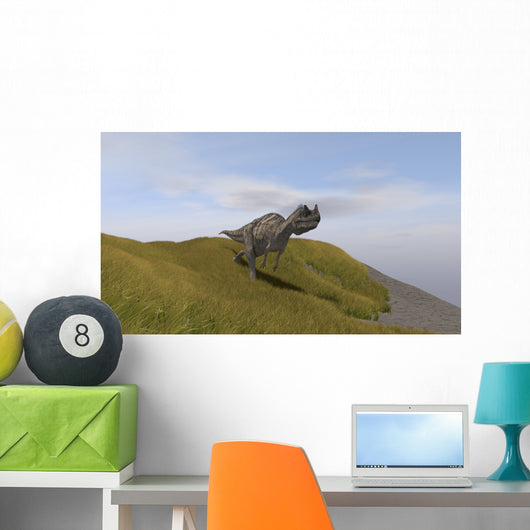 Ceratosaurus Running across Grassy Wall Decal Design 1