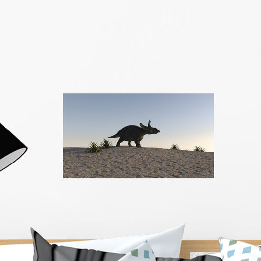 Triceratops Walking across Barren Wall Decal Design 3