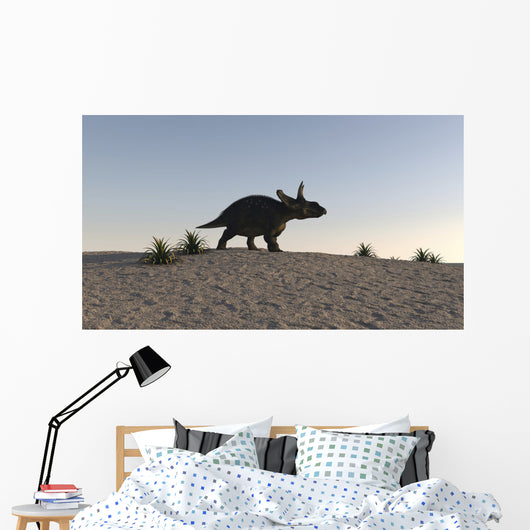 Triceratops Walking across Barren Wall Decal Design 3