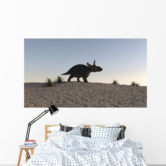 Triceratops Walking across Barren Wall Decal Design 3